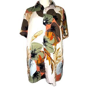 SHEIN Tropical Floral Short Sleeve Button Down Shirt Size Medium